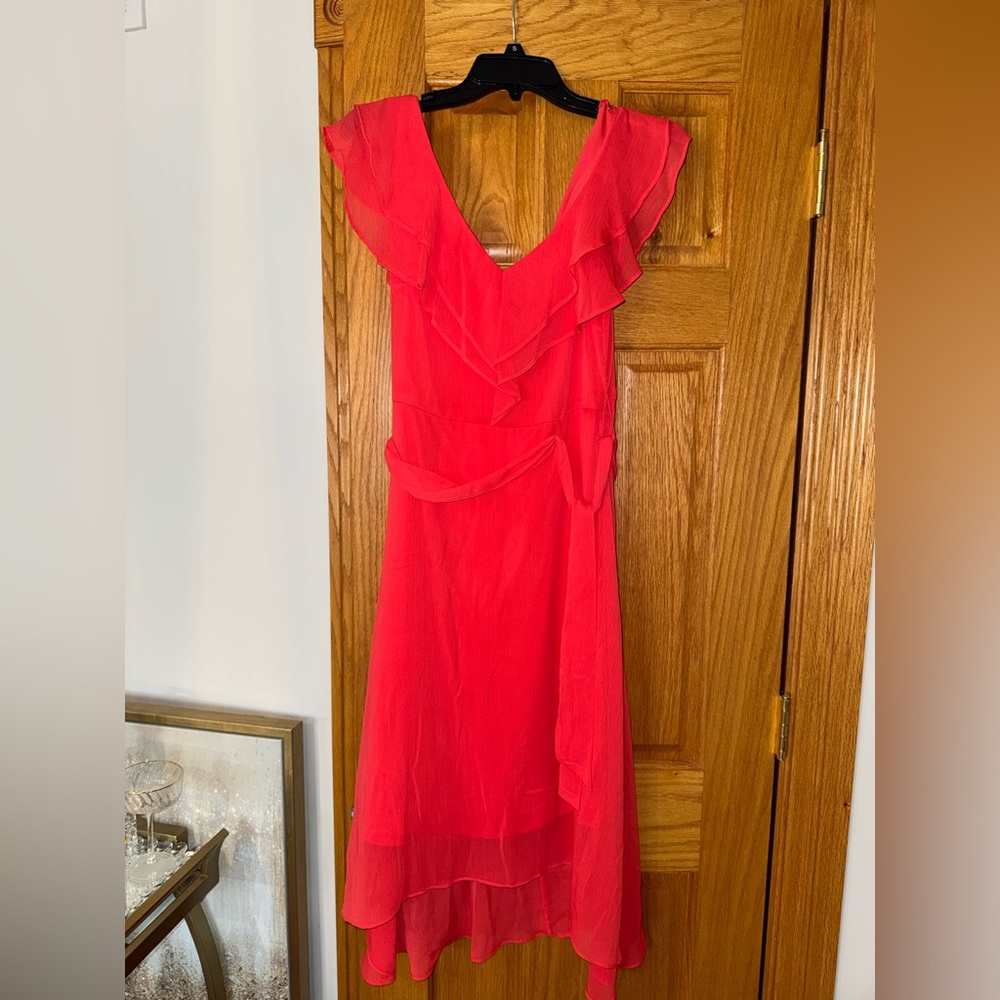 DKNY Vibrant Red Asymmetrical Dress